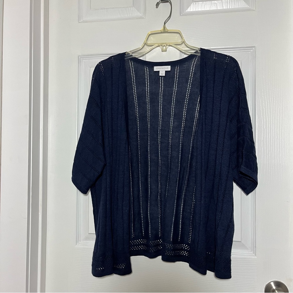 Charter Club Dark Blue Open-Knit Cardigan